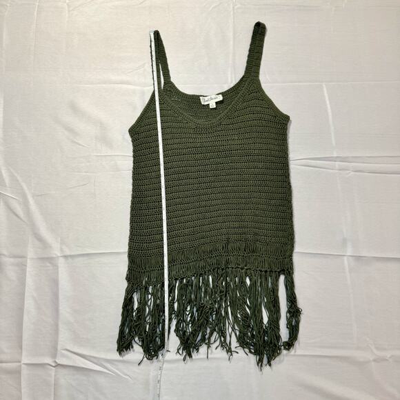 Crochet Fringe Tank Top Olive Green Women's Small Boho Festival St Patricks - Picture 5 of 11